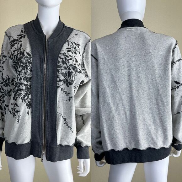 DRIES VAN NOTEN Women's Size L Gray Floral Embroidered Cotton Bomber Jacket Boho - Picture 10 of 16